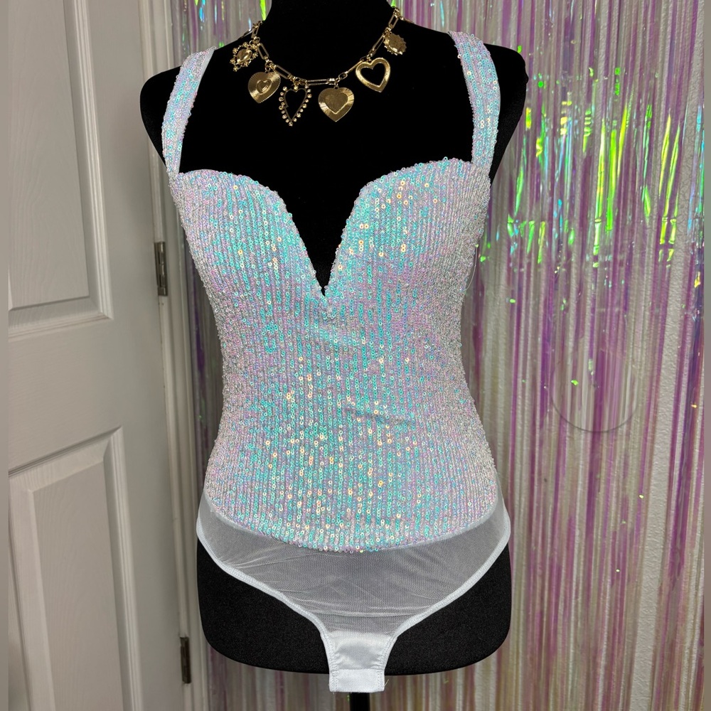 FP Intimately Iridescent Cotton Candy Vibes Sequin Bustier Bodysuit NWT Small